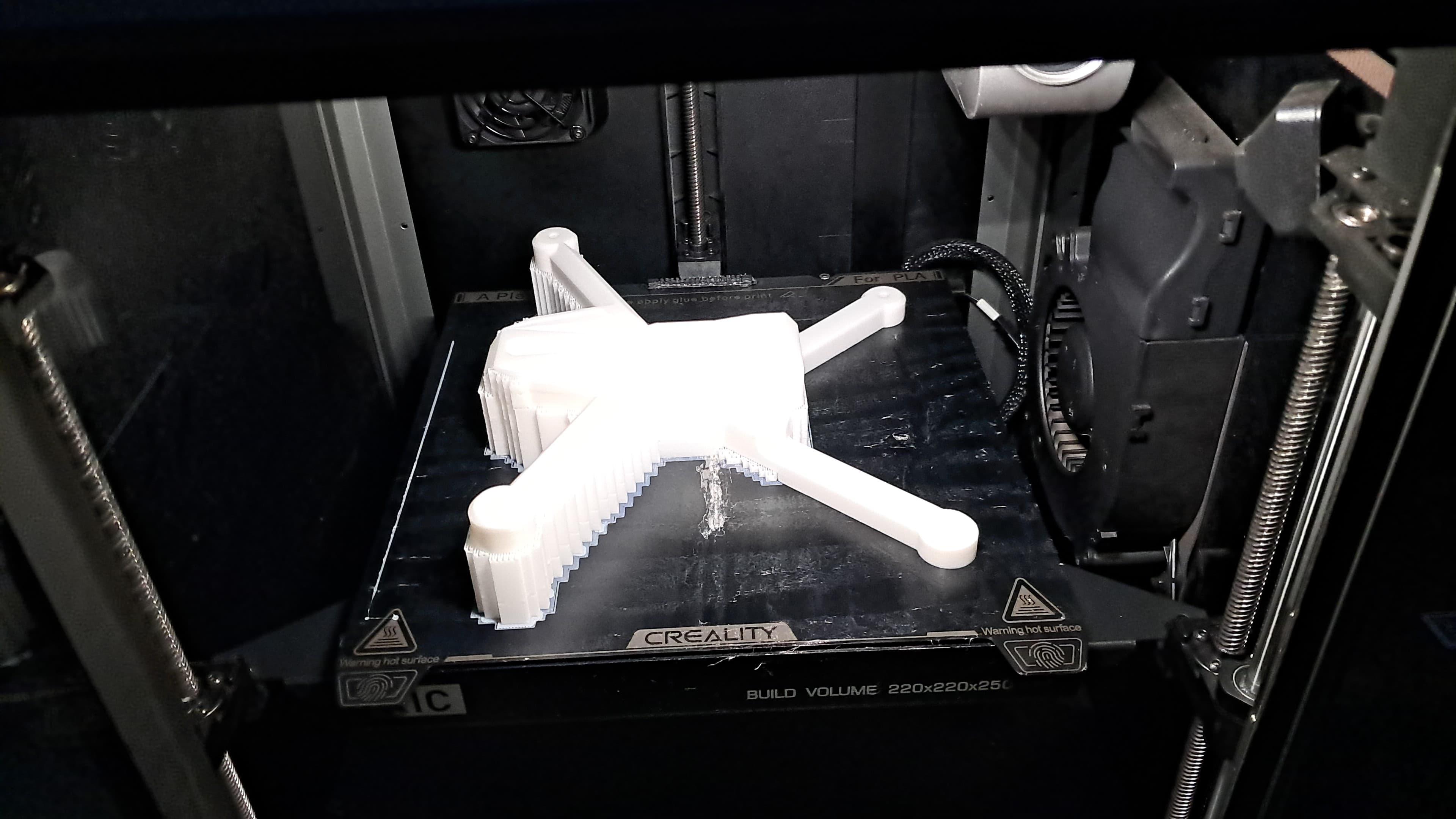 3D printing the second-iteration drone frame on a Creality printer